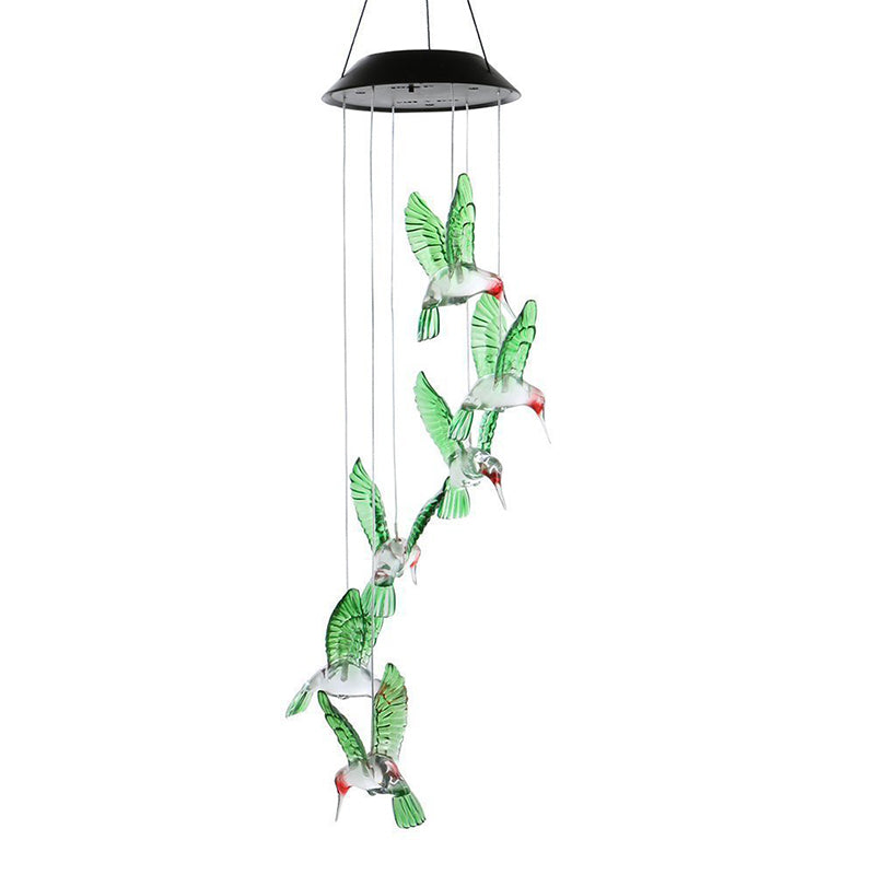 1 Piece Hummingbird Plastic Solar Pendant Light Contemporary Green LED Wind Chime Light