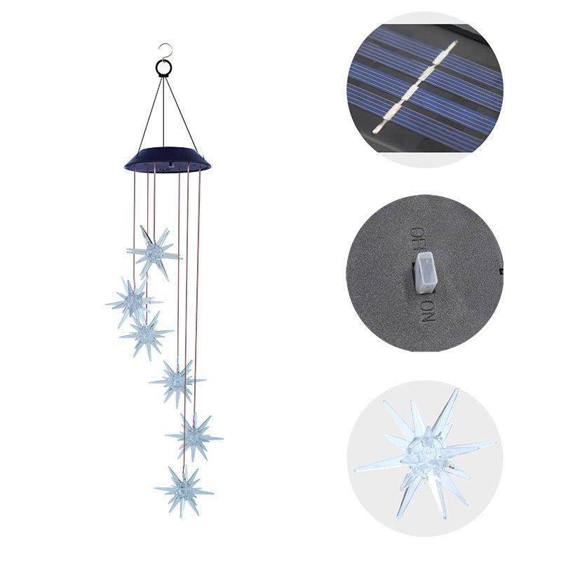 Sea Urchin LED Pendant Light Art Decor Plastic Courtyard Solar Wind Chime Lighting in Clear, 1 Pc