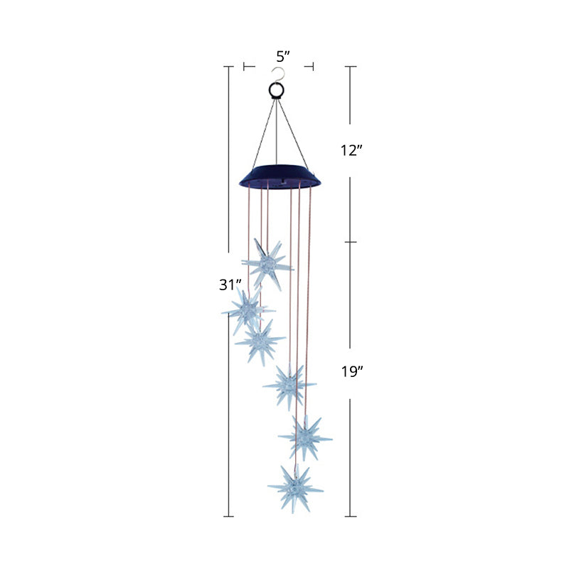 Sea Urchin LED Pendant Light Art Decor Plastic Courtyard Solar Wind Chime Lighting in Clear, 1 Pc