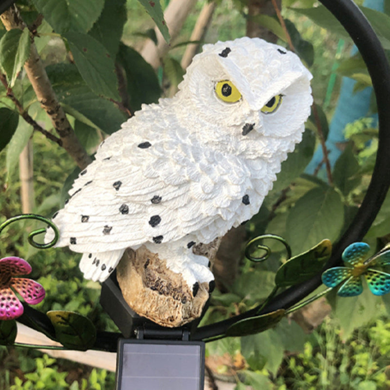 Resin Owl LED Hanging Light Modern White Solar Pendant Light with Metallic Ring, 1 Pc