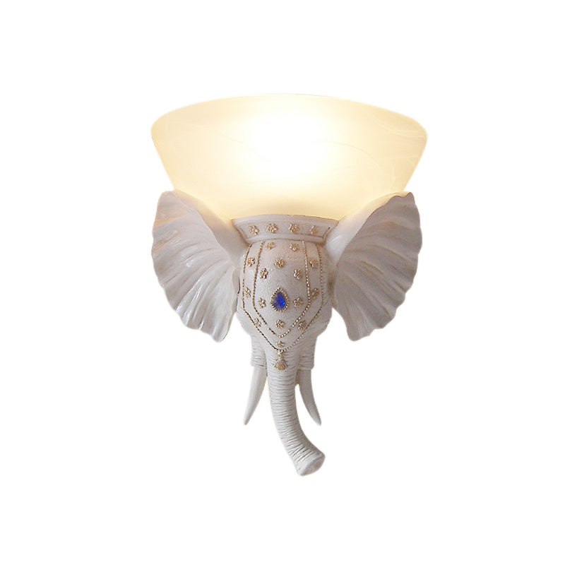 Beige Bowl Sconce Light Traditional Glass 1 Light Corridor Wall Mounted Light with Gold/White Resin Elephant Base