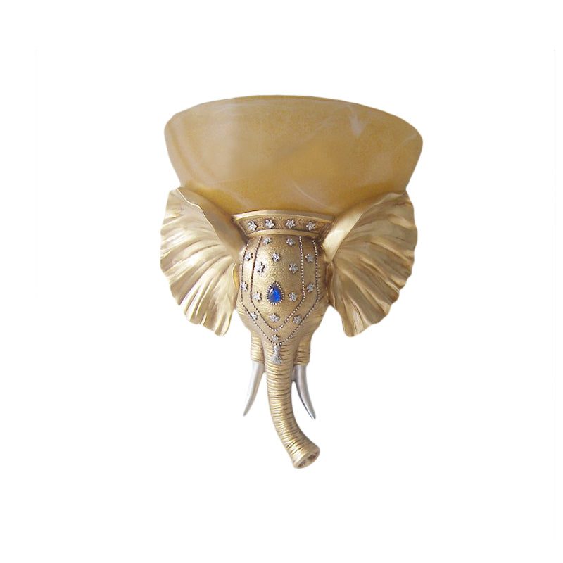 Beige Bowl Sconce Light Traditional Glass 1 Light Corridor Wall Mounted Light with Gold/White Resin Elephant Base