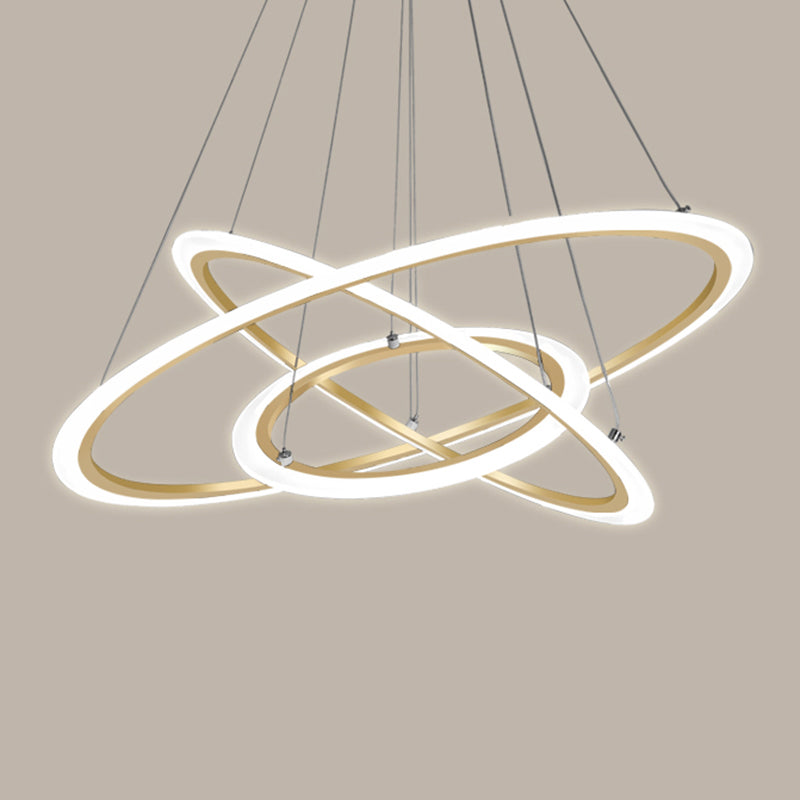 Lampada a sospensione in metallo a forma a 3 loop lampadario a LED in oro spazzolato minimalista