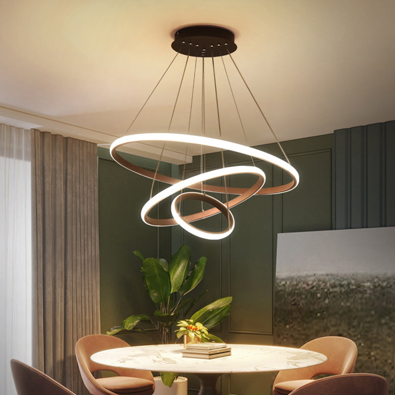 Simple Style Circle Circle a ciondolo lampadario del ristorante metallico LED LED Luce in nero