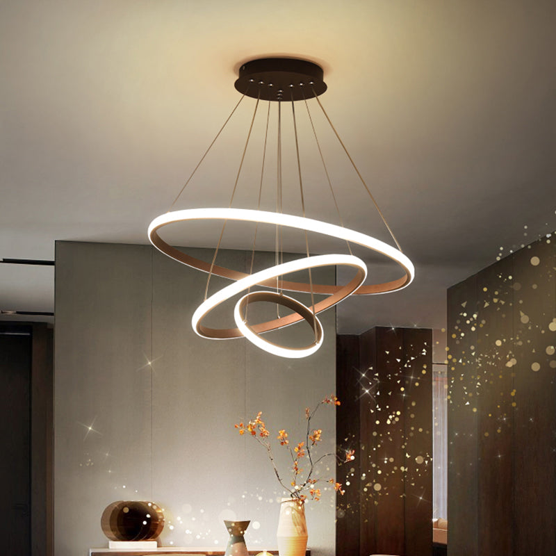 Simple Style Circle Circle a ciondolo lampadario del ristorante metallico LED LED Luce in nero