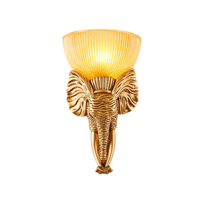 Prism Glass Beige Wall Light Fixture Bowl 1 Light Vintage Sconce Light with White/Gold Resin Elephant Base