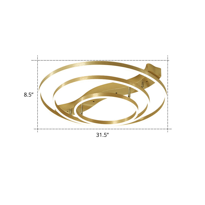 Gold Finish Ring Ceiling Mount Lamp Artistic Metal Adjustable LED Semi Flush Light