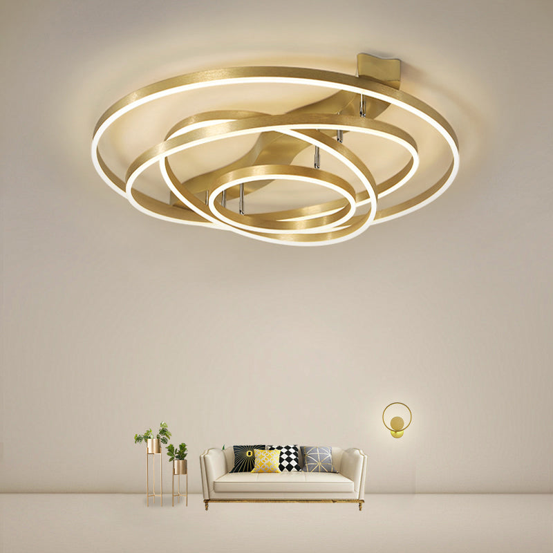Gold Finish Ring Ceiling Mount Lamp Artistic Metal Adjustable LED Semi Flush Light