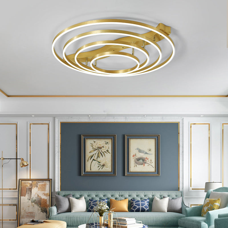 Gold Finish Ring Ceiling Mount Lamp Artistic Metal Adjustable LED Semi Flush Light