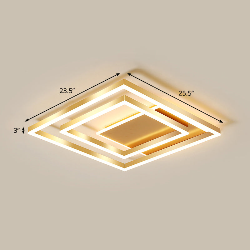 Luz de techo cuadrado de oro cepillado LED minimalista LED ACRYLIC SEMI FLUSH MANTEPLACIÓN DE MONTAJE