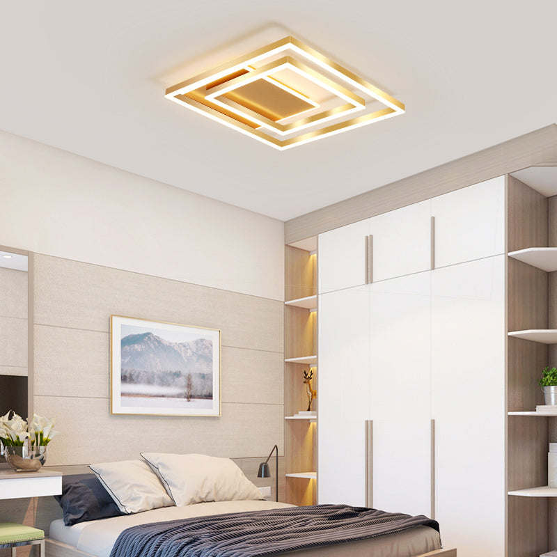 Luz de techo cuadrado de oro cepillado LED minimalista LED ACRYLIC SEMI FLUSH MANTEPLACIÓN DE MONTAJE