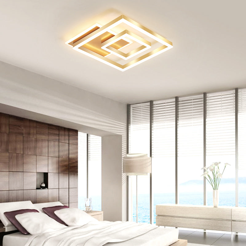 Luz de techo cuadrado de oro cepillado LED minimalista LED ACRYLIC SEMI FLUSH MANTEPLACIÓN DE MONTAJE
