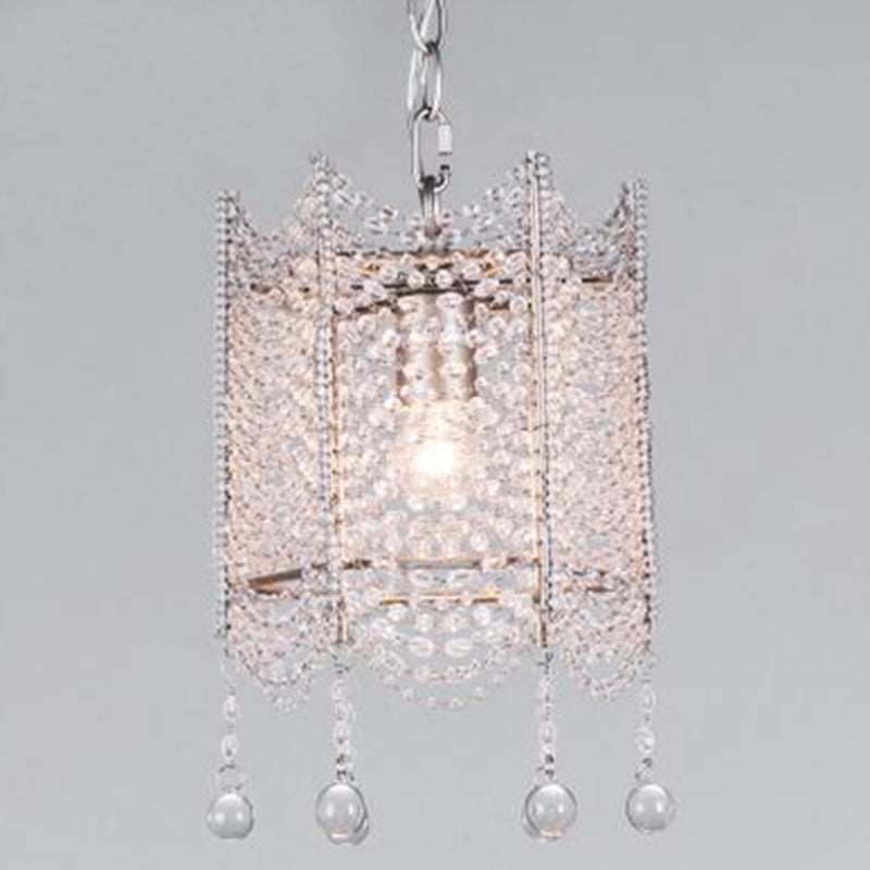 Retro Style Scalloped Suspension Light 3 Bulbs Crystal Bead Chandelier Light in Silver