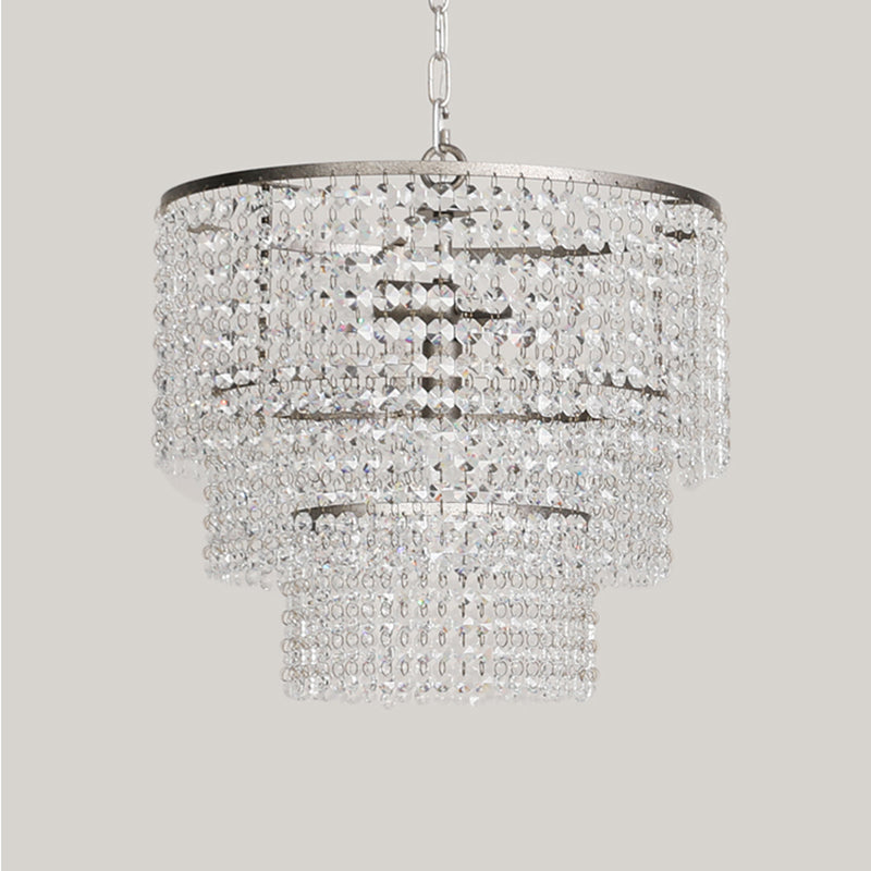 Dangling Crystal Layered Ceiling Lighting Traditional Entryway Chandelier Light Fixture in Chrome