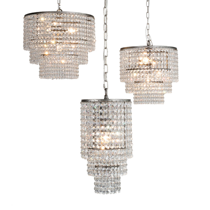 Dangling Crystal Layered Ceiling Lighting Traditional Entryway Chandelier Light Fixture in Chrome