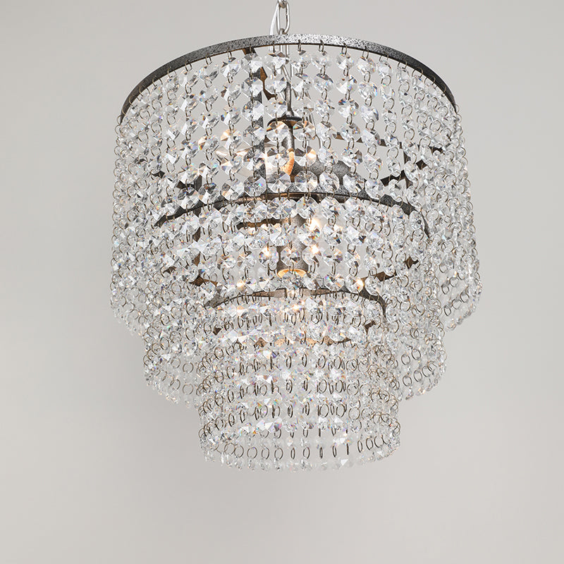 Dangling Crystal Layered Ceiling Lighting Traditional Entryway Chandelier Light Fixture in Chrome