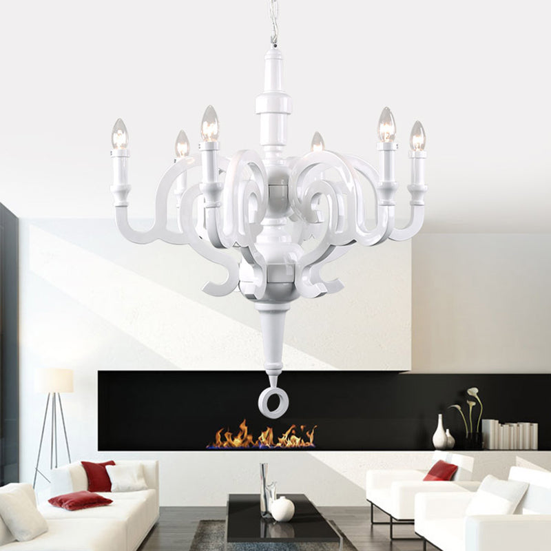 White Candelabra Chandelier Light Antique Metal 6 Bulbs Living Room Pendant Light Fixture