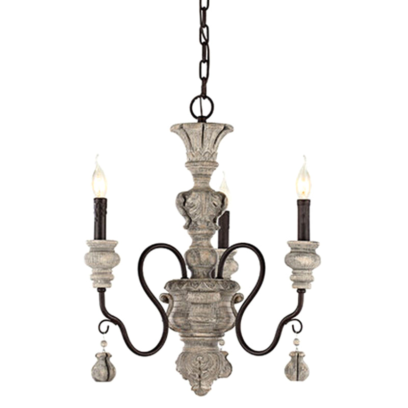 Candelabra Living Room Ceiling Lighting Traditional Resin 3 Heads Grey Chandelier Light Fixture