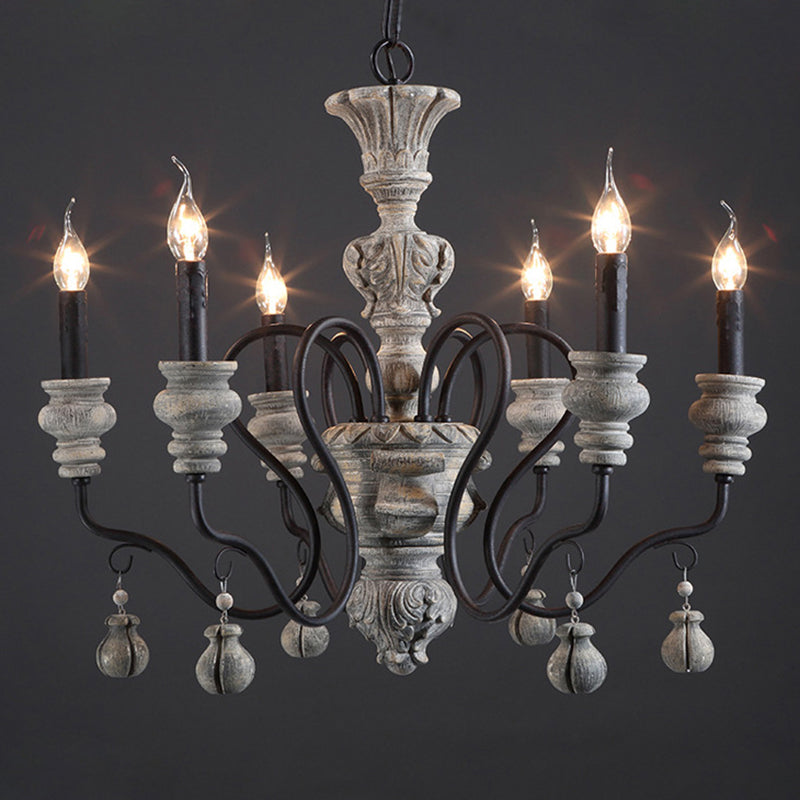Metal Grey Chandelier Pendant Light Candle Vintage Style Hanging Lighting for Restaurant