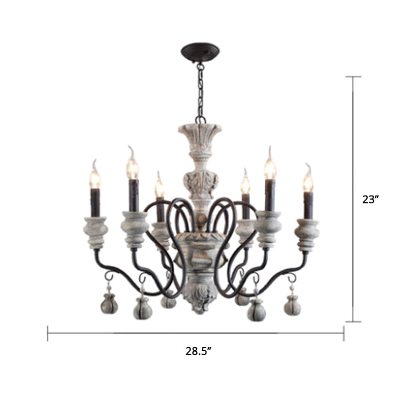 Metal Grey Chandelier Pendant Light Candle Vintage Style Hanging Lighting for Restaurant