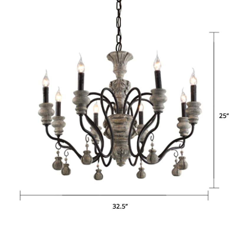 Metal Grey Chandelier Pendant Light Candle Vintage Style Hanging Lighting for Restaurant