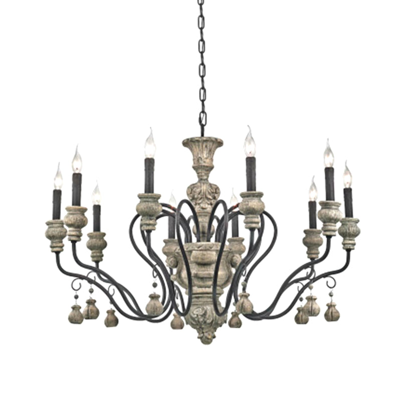 Metal Grey Chandelier Pendant Light Candle Vintage Style Hanging Lighting for Restaurant