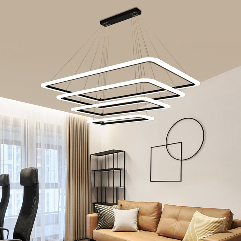 Soggiorno rettangolare a 4 livelli Sospensione Light Light Acrilic Nordic Style Lampadella in nero in nero