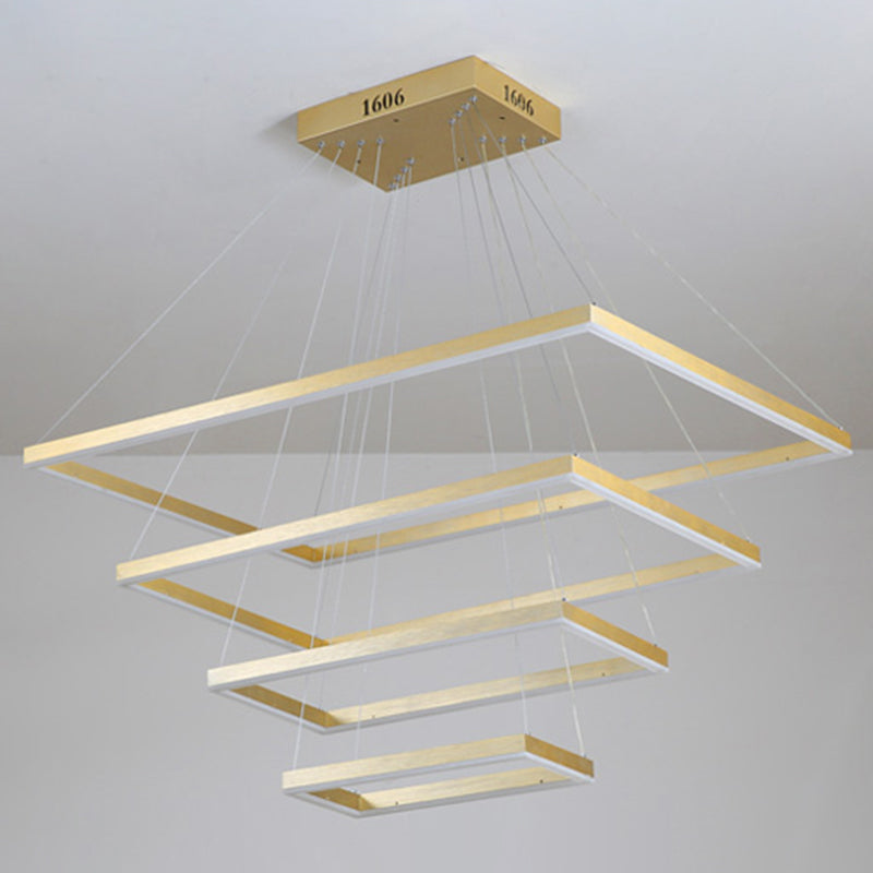 Illuminazione del soffitto a 4 livelli rettangolo moderno lampadario in alluminio oro in alluminio
