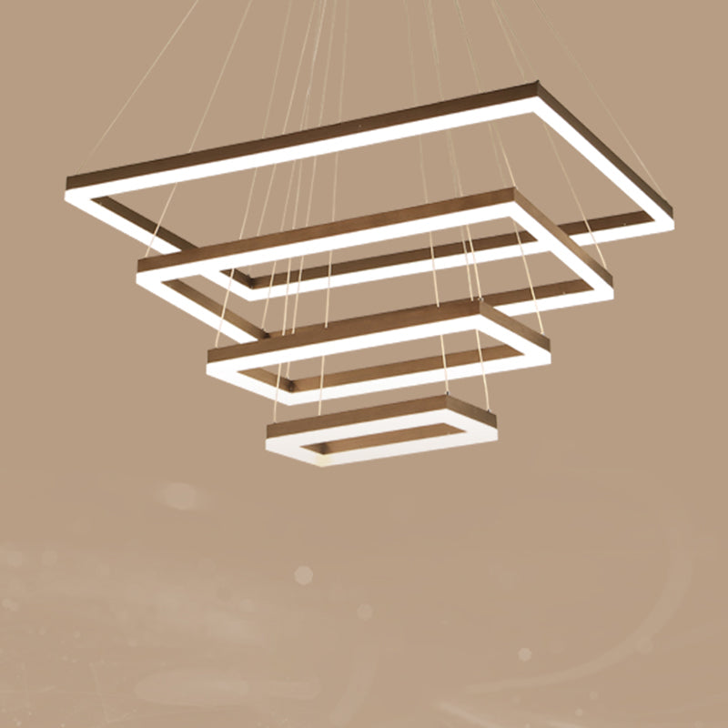 Rechthoek met 4-laags Acryl LED Suspensie Licht Licht Noordse stijl Koffie Kroonluchter Licht