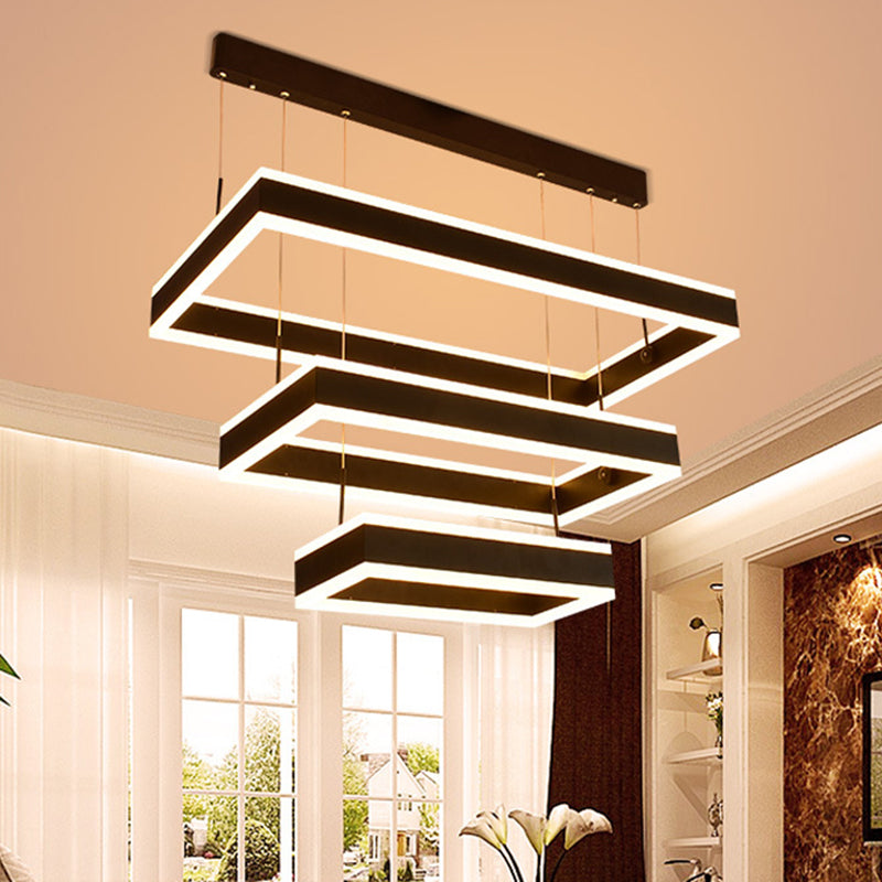 Minimalist Tiered Rectangle Chandelier Lighting Acrylic Living Room LED Pendant Light in Black