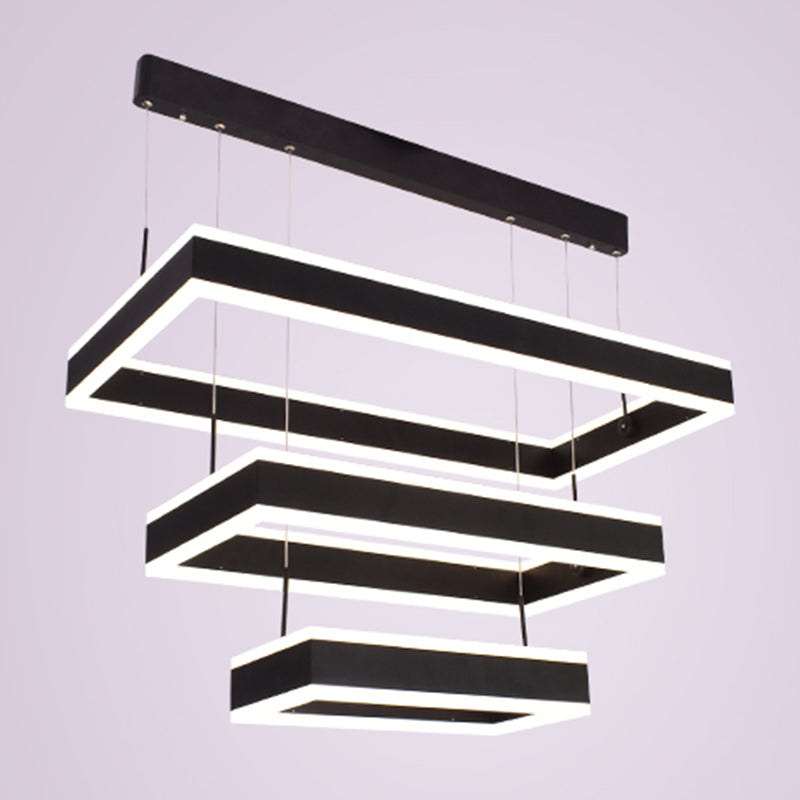 Minimalist Tiered Rectangle Chandelier Lighting Acrylic Living Room LED Pendant Light in Black