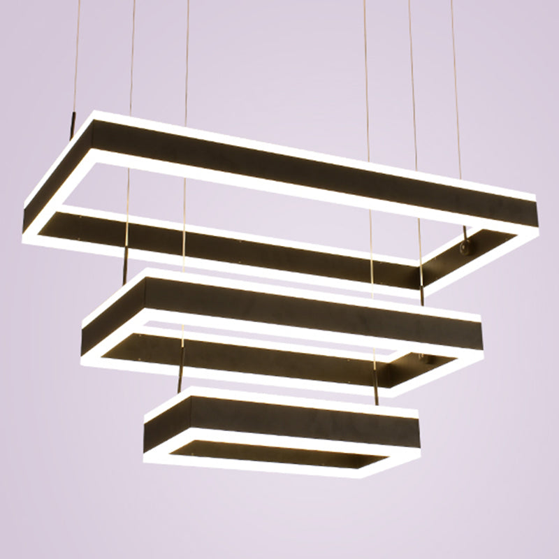 Minimalist Tiered Rectangle Chandelier Lighting Acrylic Living Room LED Pendant Light in Black