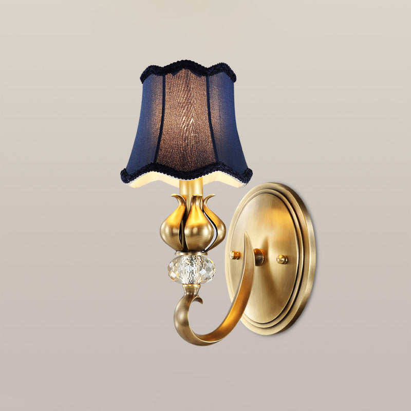 Flare Sconce Light Fixture Traditional Fabric Wall Mounted Lighting with Scalloped Trim