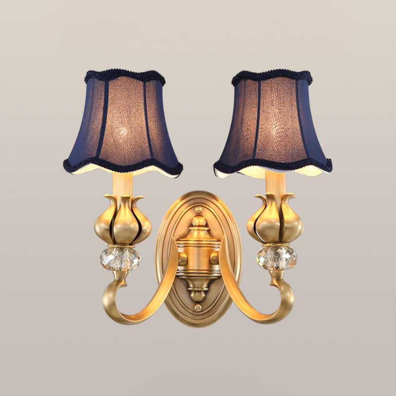 Flare Sconce Light Fixture Traditional Fabric Wall Mounted Lighting with Scalloped Trim