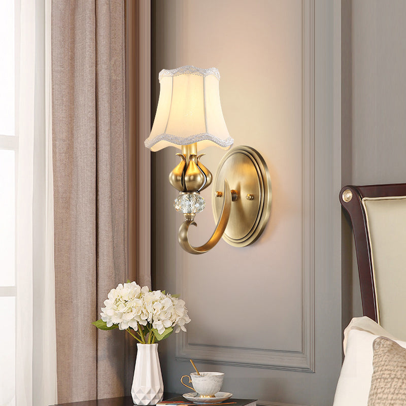 Flare Sconce Light Fixture Traditional Fabric Wall Mounted Lighting with Scalloped Trim