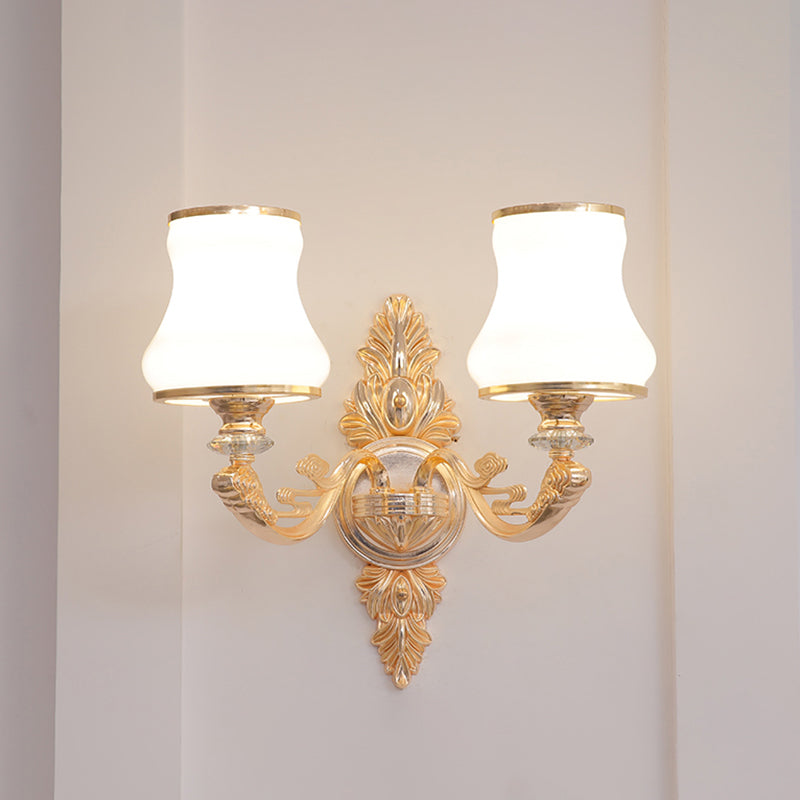 Flare Shaped Wall Sconce Transitional White Frosted Glass Wall Light Kit for Living Room