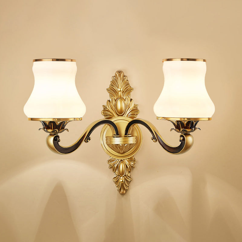 Witte glazen potige wand sconce verlichting retro woonkamer muur gemonteerd licht in messing