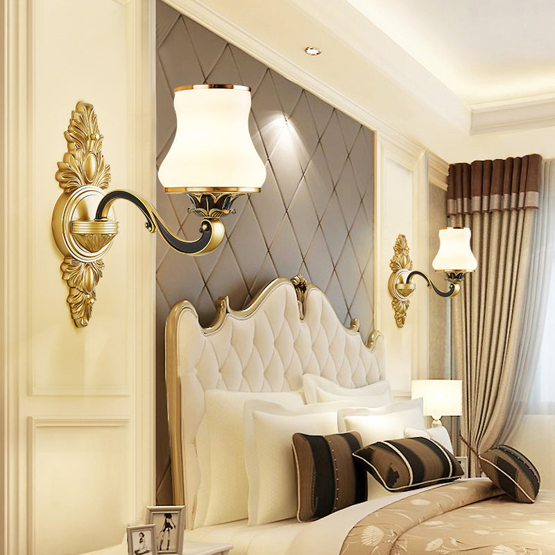 Witte glazen potige wand sconce verlichting retro woonkamer muur gemonteerd licht in messing