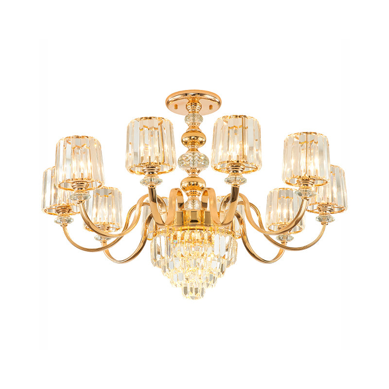 Crystal Block Chandelier Lighting Transitional Rose Gold Cylinder Parlor Pendant Light