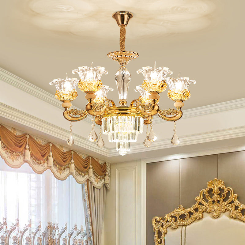 Blossom Crystal Glass Chandelier Antique Style Bedroom Ceiling Hang Light in Gold