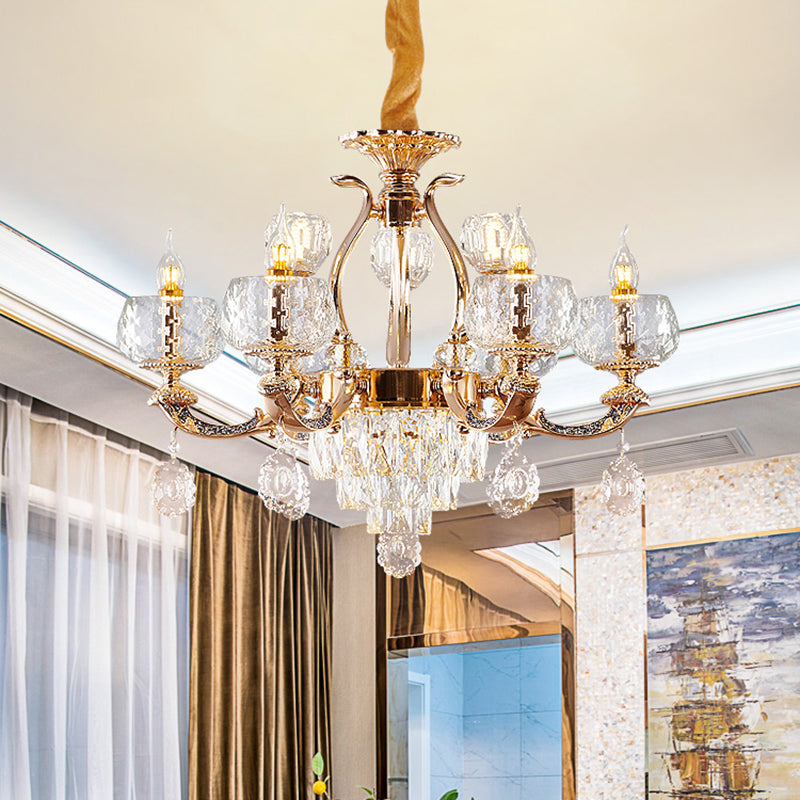 Chandelier Lighting Traditional Dining Room Hanging Light with Bowl Clear Rippled Glass Shade