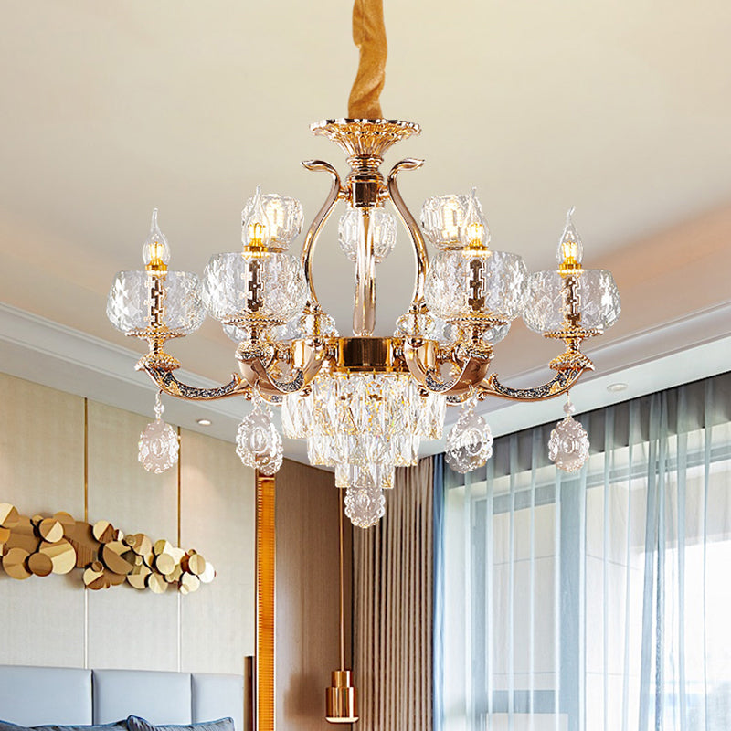 Chandelier Lighting Traditional Dining Room Hanging Light with Bowl Clear Rippled Glass Shade