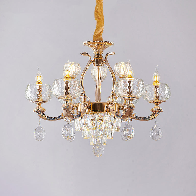 Chandelier Lighting Traditional Dining Room Hanging Light with Bowl Clear Rippled Glass Shade