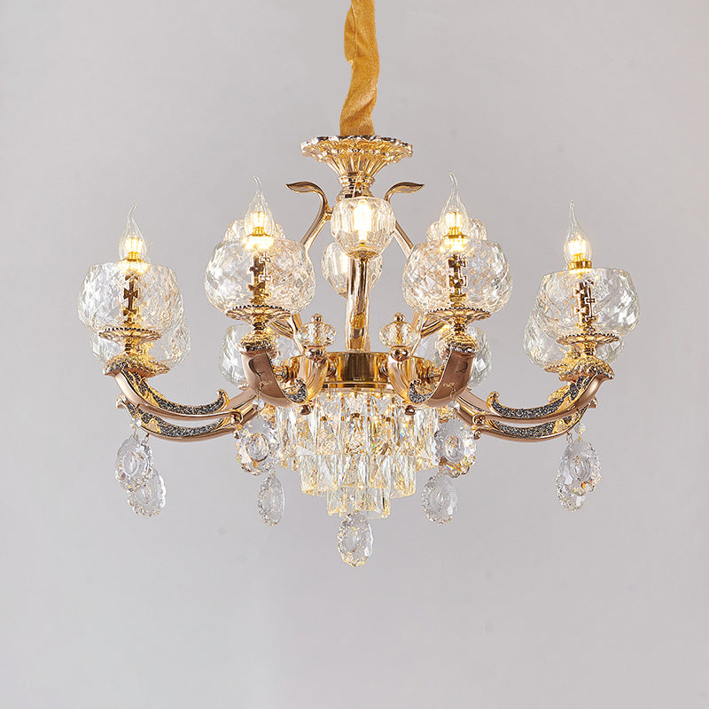 Chandelier Lighting Traditional Dining Room Hanging Light with Bowl Clear Rippled Glass Shade