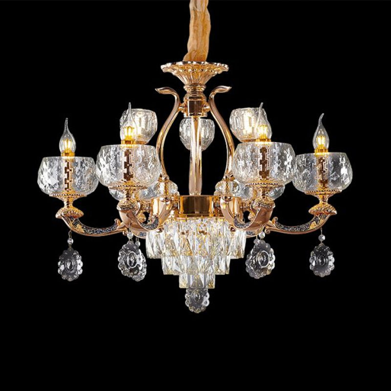 Chandelier Lighting Traditional Dining Room Hanging Light with Bowl Clear Rippled Glass Shade