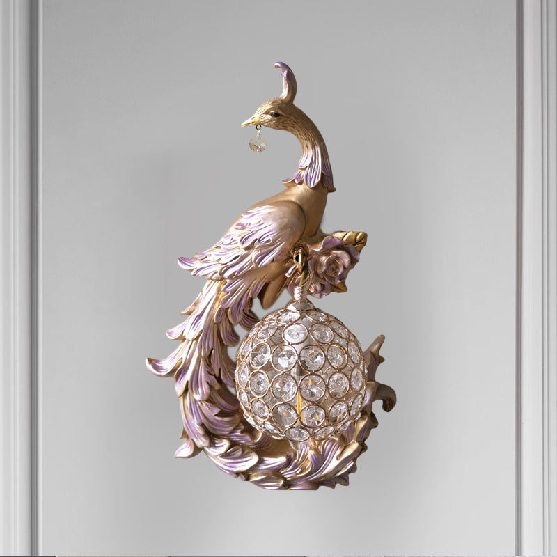 1 Light Peacock toward Left/Right  Sconce Light Retro White/Blue/Purple Resin Wall Mounted Light with Globe Shade