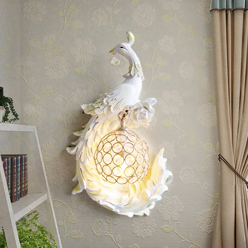 1 Light Peacock toward Left/Right  Sconce Light Retro White/Blue/Purple Resin Wall Mounted Light with Globe Shade