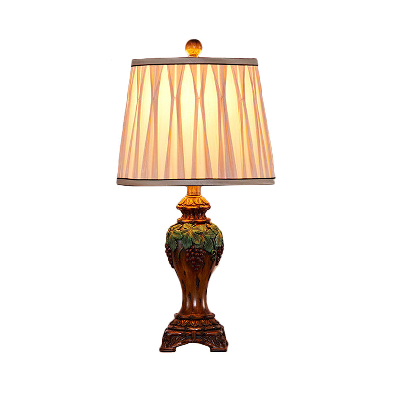 Lampada da tavolo per sala studio con paralume plissettato in tessuto vintage, 1 luce, lampada da lettura beige, larghezza 9"/10"