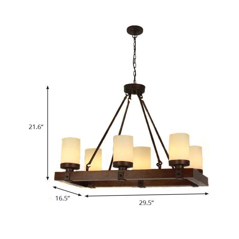 Lampada isola del cilindro in vetro bianco Vintage 6/8 Luci soggiorno Luce a soffitto con base in legno