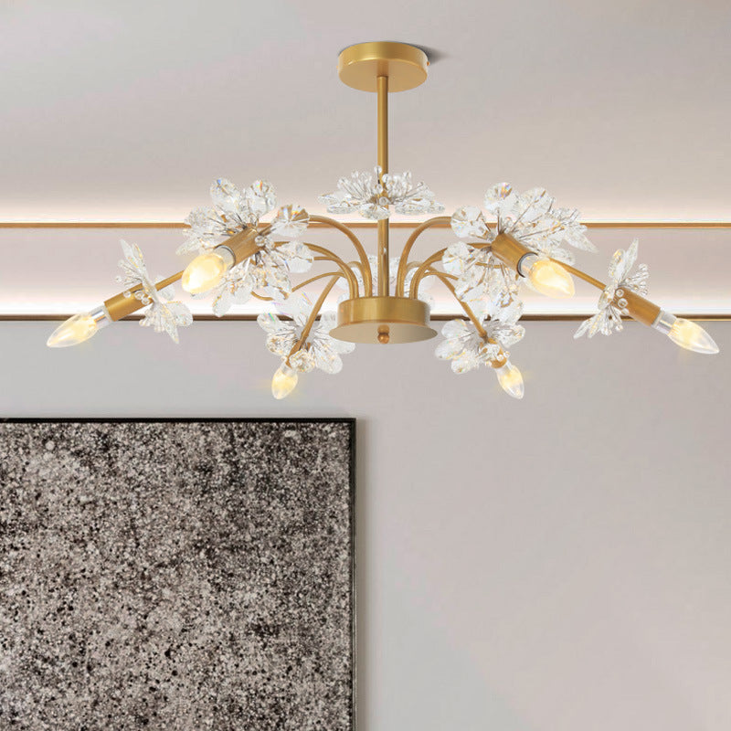 Curved Arm Metal Chandelier Light Traditional 6 Lights Living Room Hanging Lamp with Clear/Cream Crystal Accent